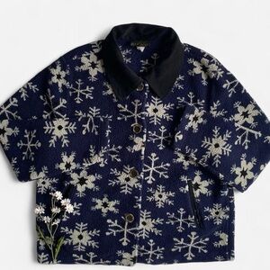 Vintage navy fleece snowflake jacket
